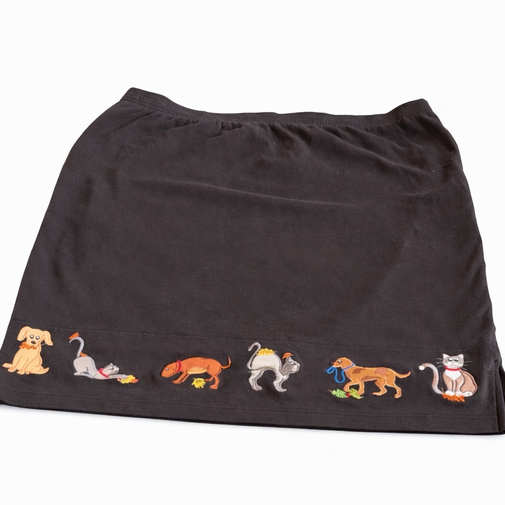 Bechamel Black Cotton Dog Embroidered Pull-On Midi Skirt Large